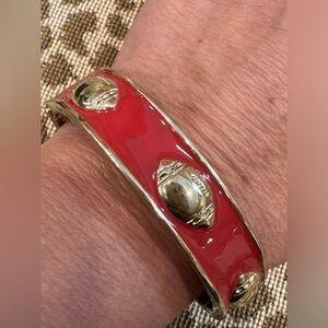 New Fornash ‘Gameday Chic’ Red Bangle Clamper Bracelet w Raised Gold Footballs